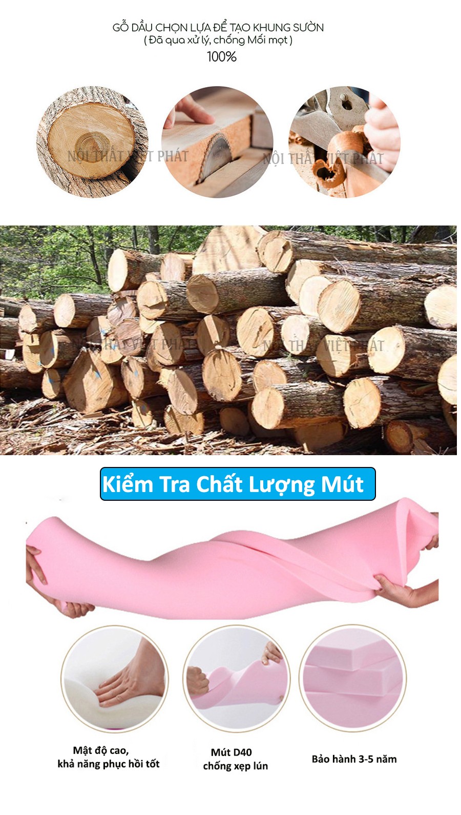Mẫu chất liệu đóng gỗ và nệm của công ty nội thất việt phát