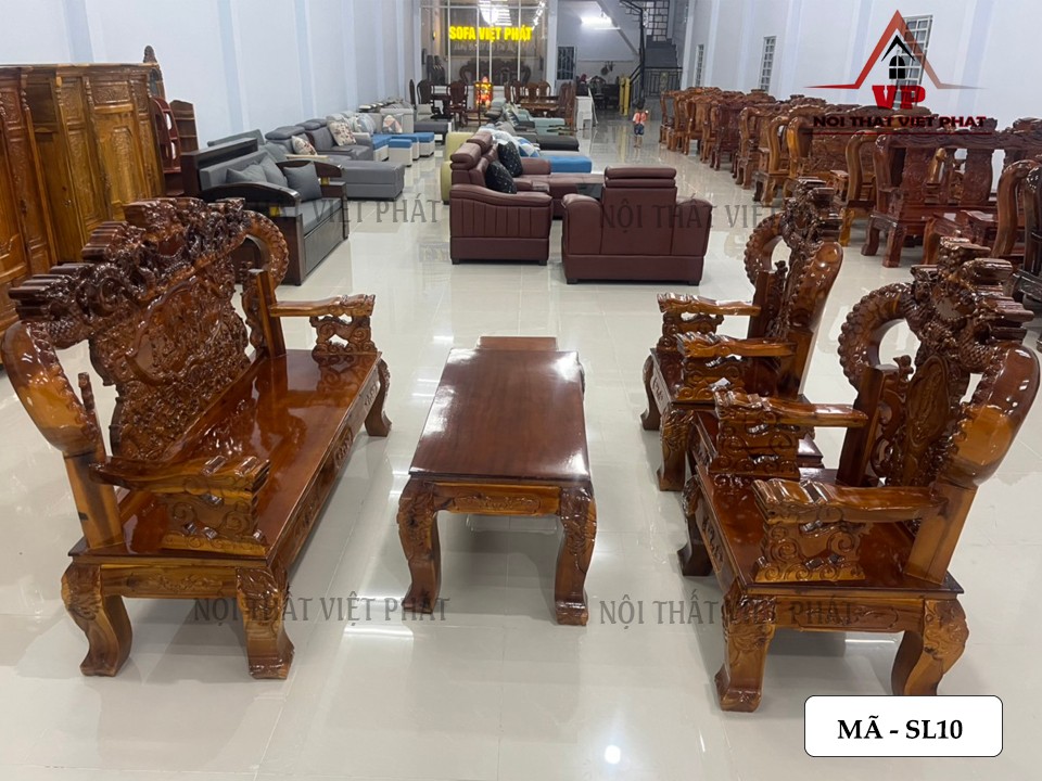 Bộ Bàn Ghế Gỗ Tràm Tay 14 Nghê Rồng Trạm Cột Bát Tiên – Mã SL10 1 Bộ Bàn Ghế Gỗ Tràm Tay 14 Nghê Rồng Trạm Cột Bát Tiên – Mã SL10