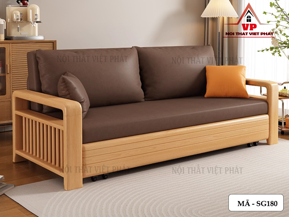 Sofa Giường Khung Sắt Tay Gỗ Mới - Mã SG180 4 Sofa Giường Khung Sắt Tay Gỗ Mới-1