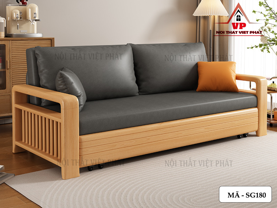 Sofa Giường Khung Sắt Tay Gỗ Mới - Mã SG180 5 Sofa Giường Khung Sắt Tay Gỗ Mới-2