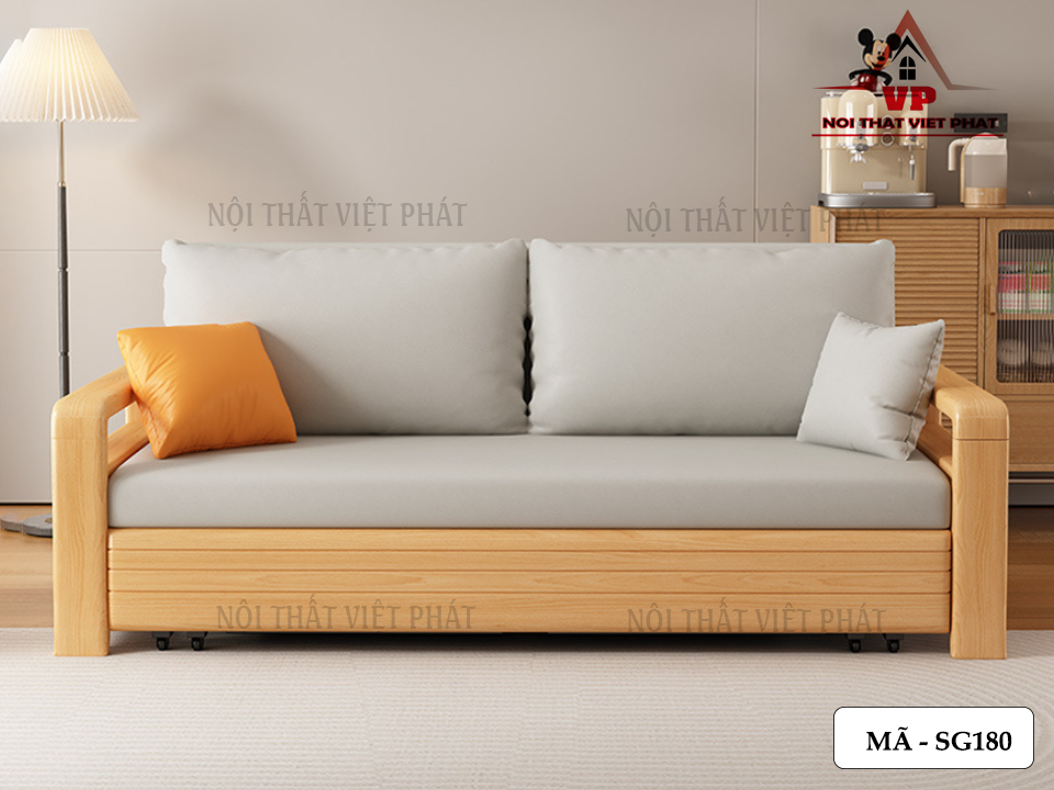 Sofa Giường Khung Sắt Tay Gỗ Mới - Mã SG180 6 Sofa Giường Khung Sắt Tay Gỗ Mới-4