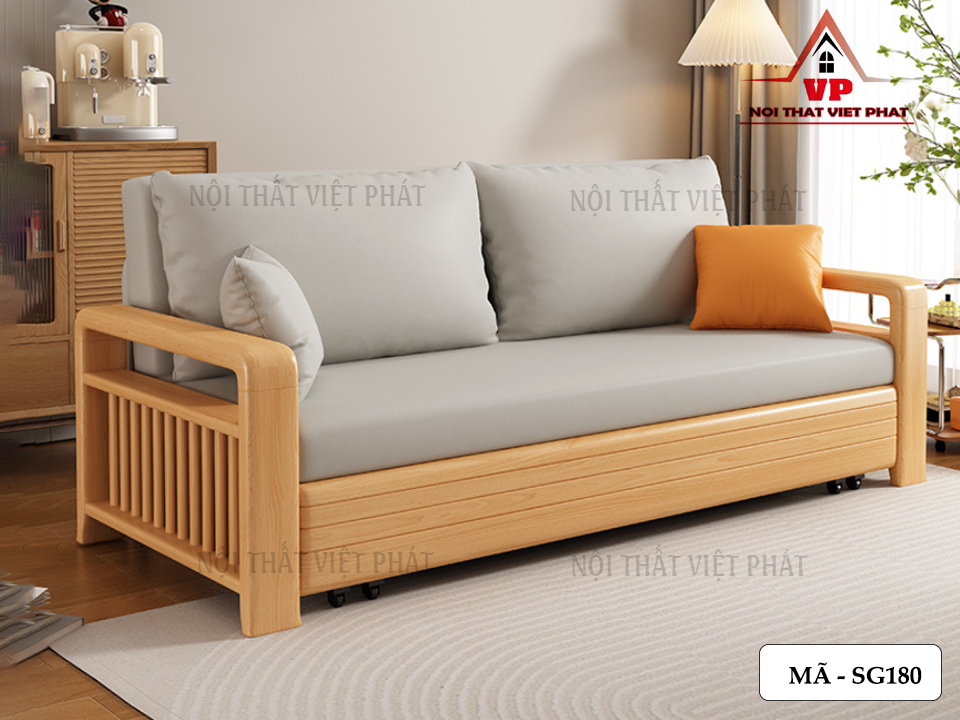 Sofa Giường Khung Sắt Tay Gỗ Mới - Mã SG180 7 Sofa Giường Khung Sắt Tay Gỗ Mới-5