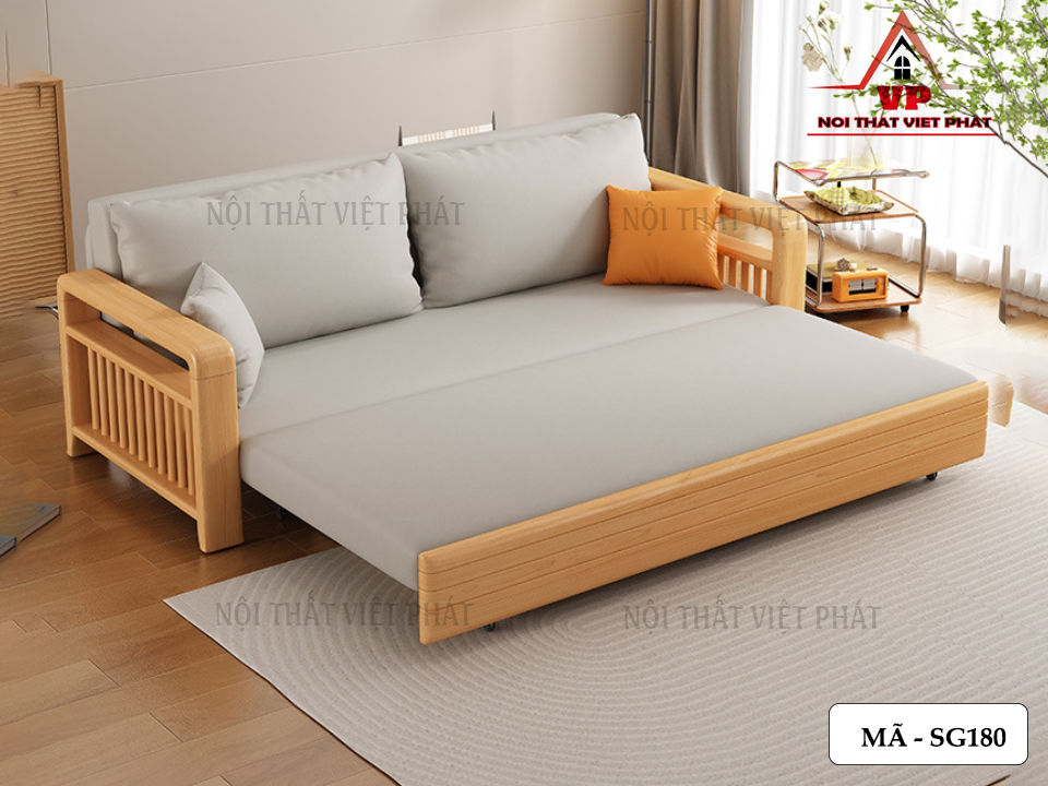 Sofa Giường Khung Sắt Tay Gỗ Mới - Mã SG180 8 Sofa Giường Khung Sắt Tay Gỗ Mới-6