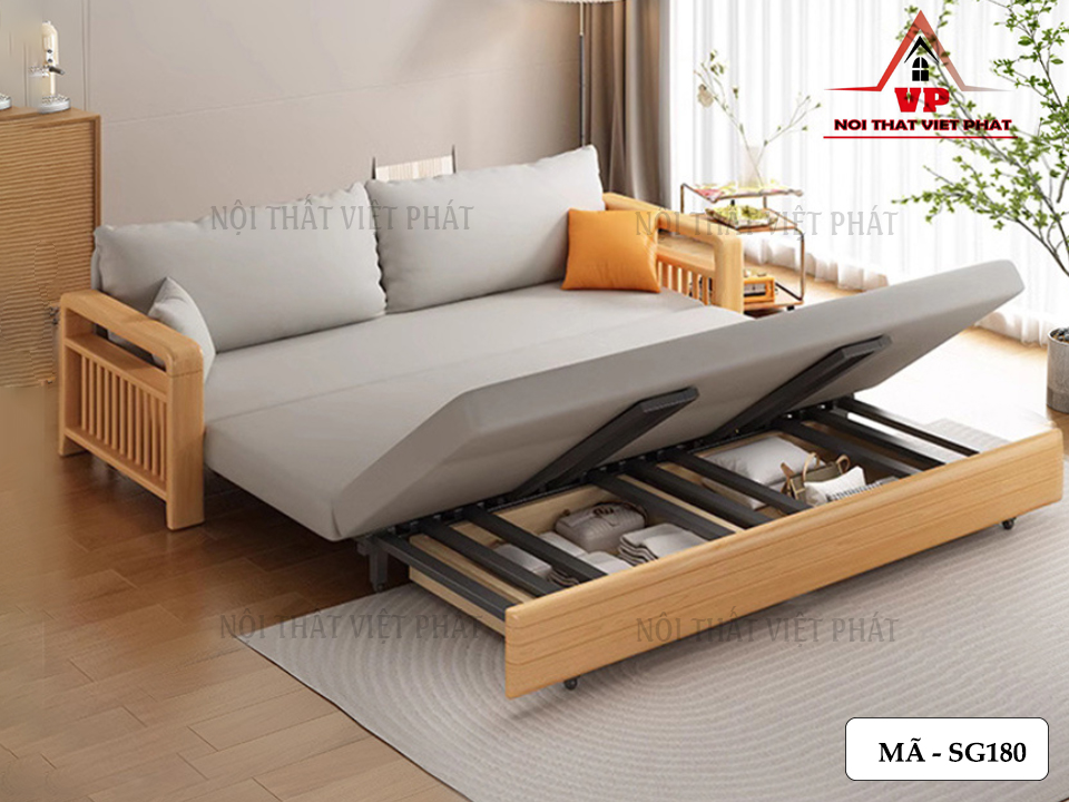 Sofa Giường Khung Sắt Tay Gỗ Mới - Mã SG180 10 Sofa Giường Khung Sắt Tay Gỗ Mới-8