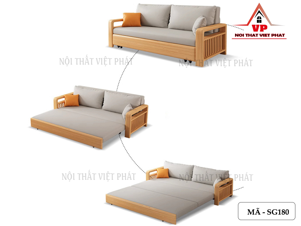 Sofa Giường Khung Sắt Tay Gỗ Mới - Mã SG180 11 Sofa Giường Khung Sắt Tay Gỗ Mới-9