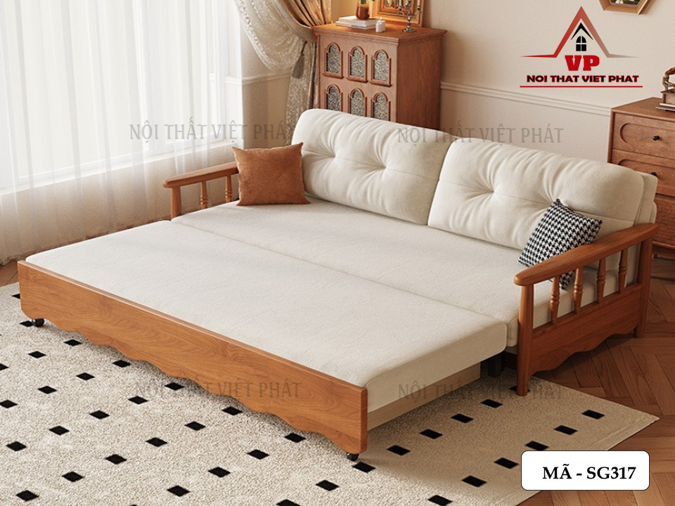 Ghế Sofa Gỗ Kéo Ra Thành Giường - Mã SG317 3 Ghế Sofa Gỗ Kéo Ra Thành Giường - Mã SG317-1